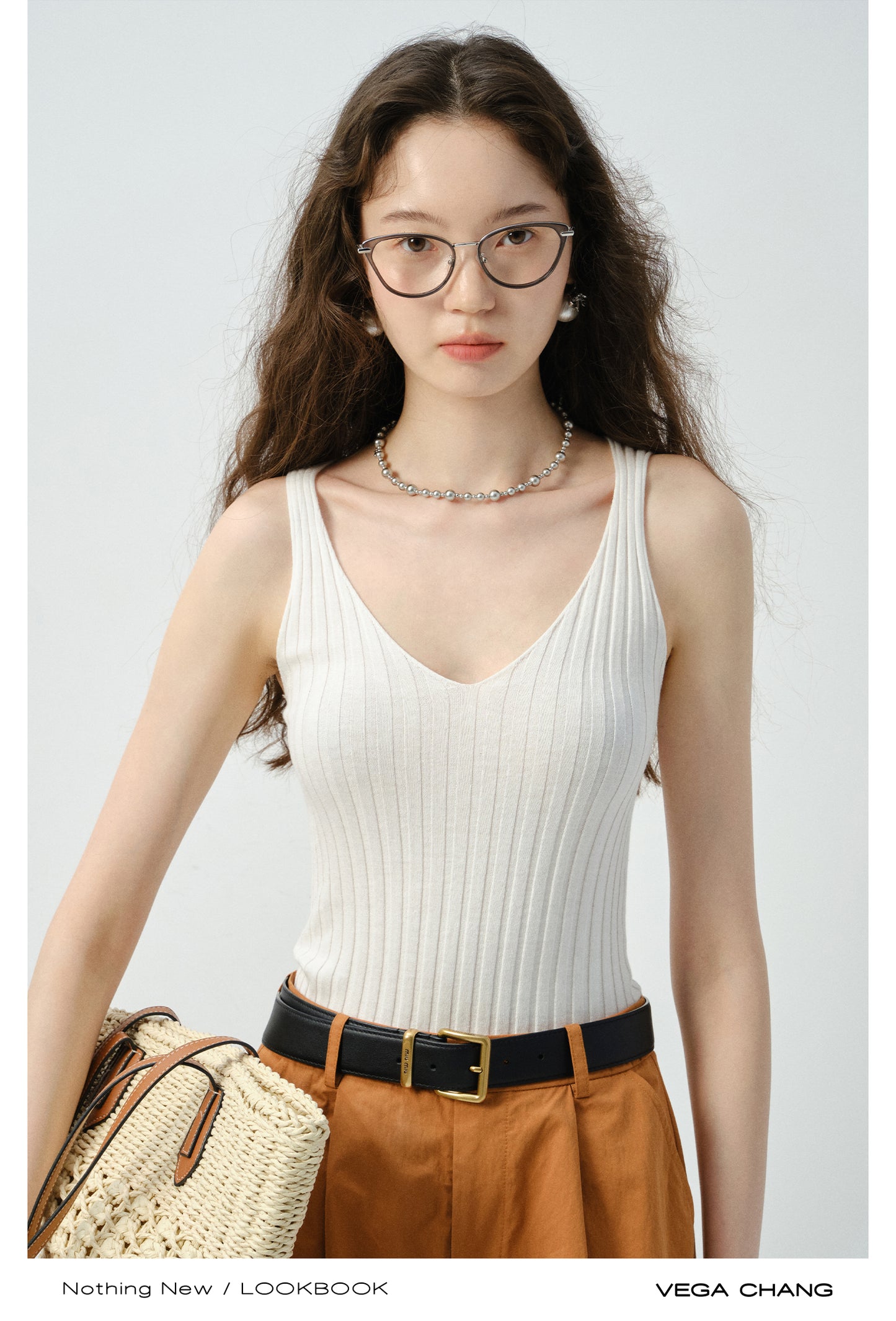 Rib-Knit V-Neck Fitted Tank