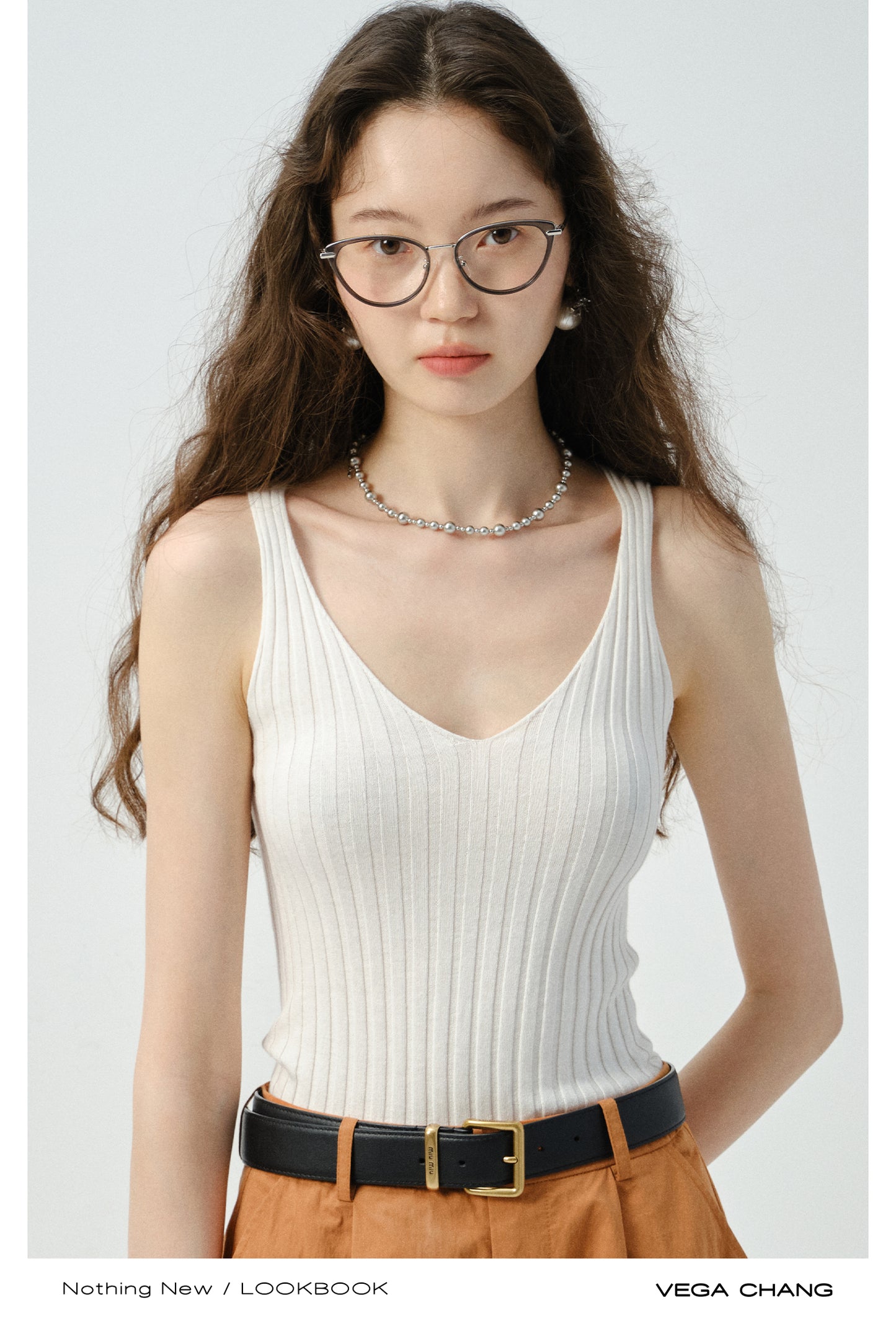 Rib-Knit V-Neck Fitted Tank