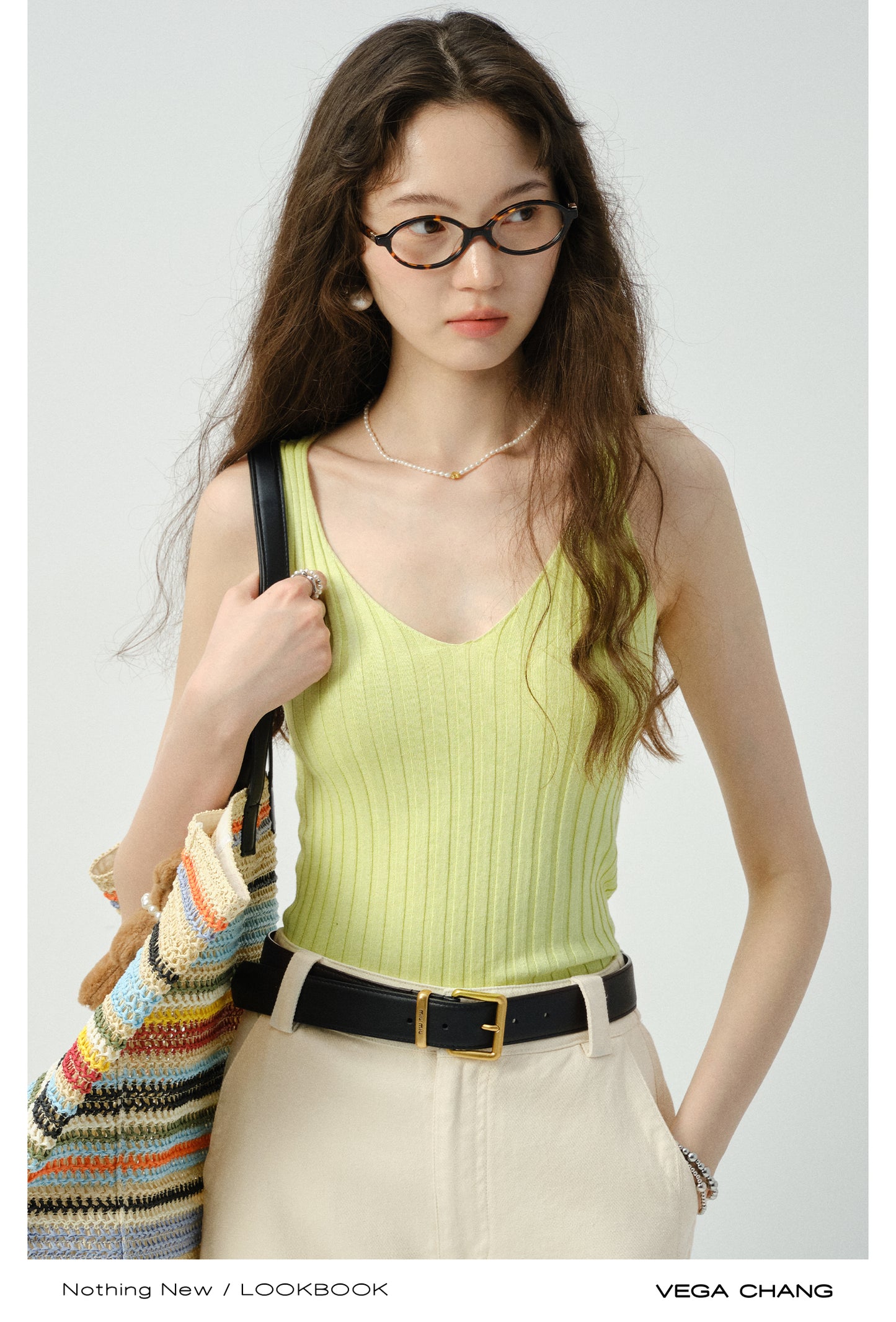 Rib-Knit V-Neck Fitted Tank