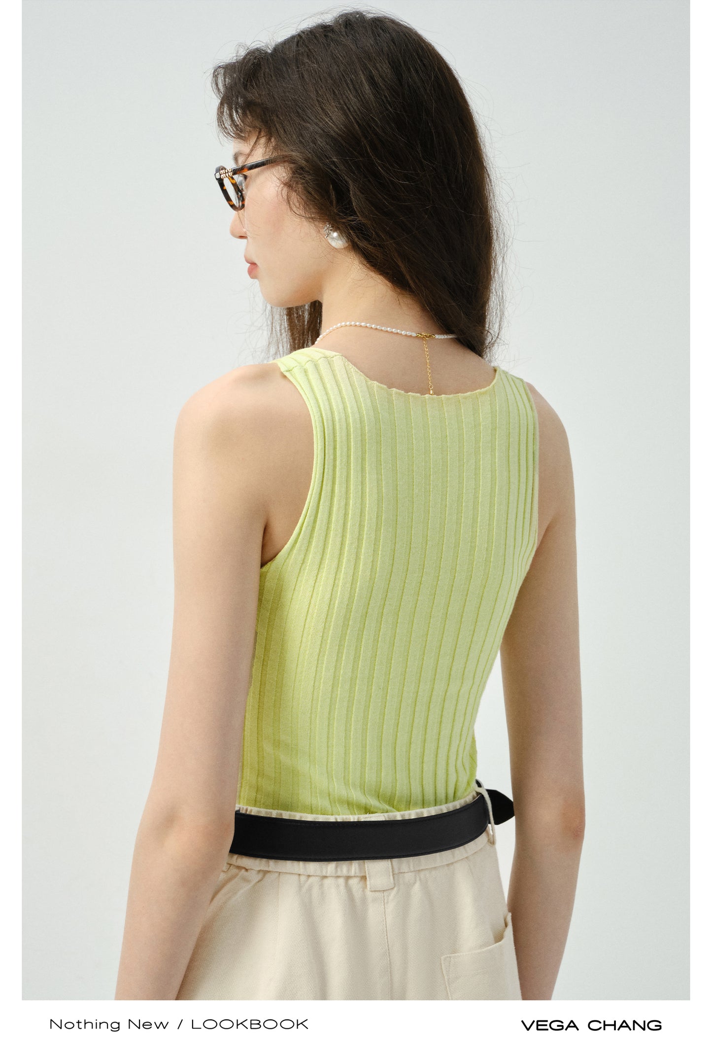Rib-Knit V-Neck Fitted Tank