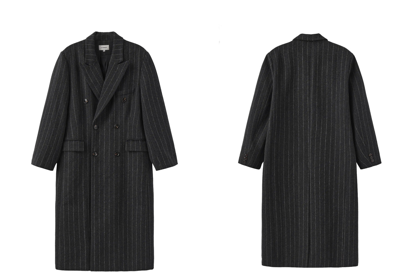 Shoulder Padded Striped Wool Blend Coat