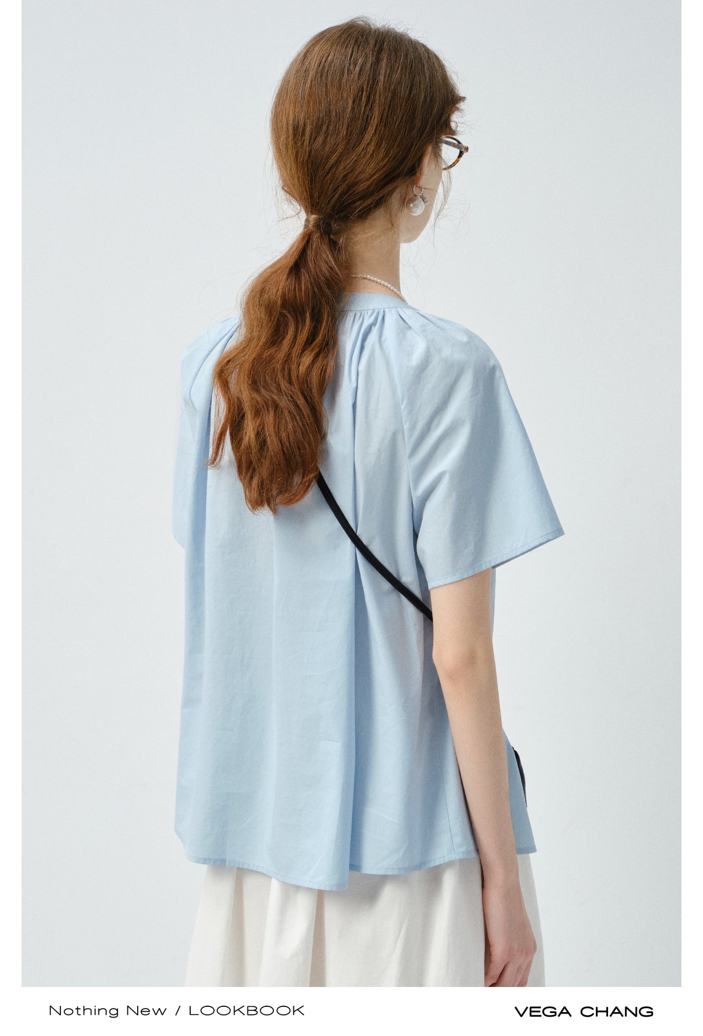 Minimal Blouse With Round Gathered Neck And Tie Detail