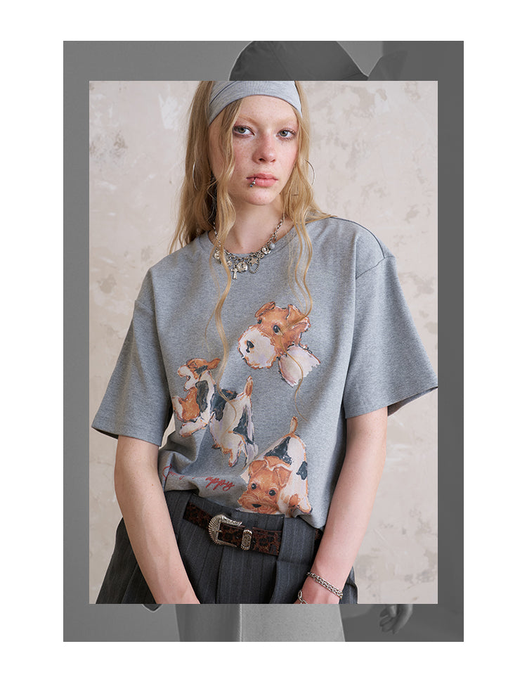 Cotton T-Shirt With Dog Print