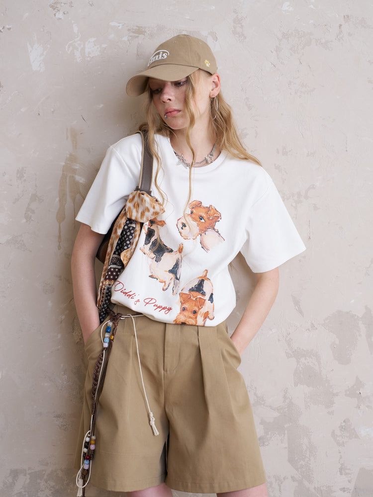 Cotton T-Shirt With Dog Print