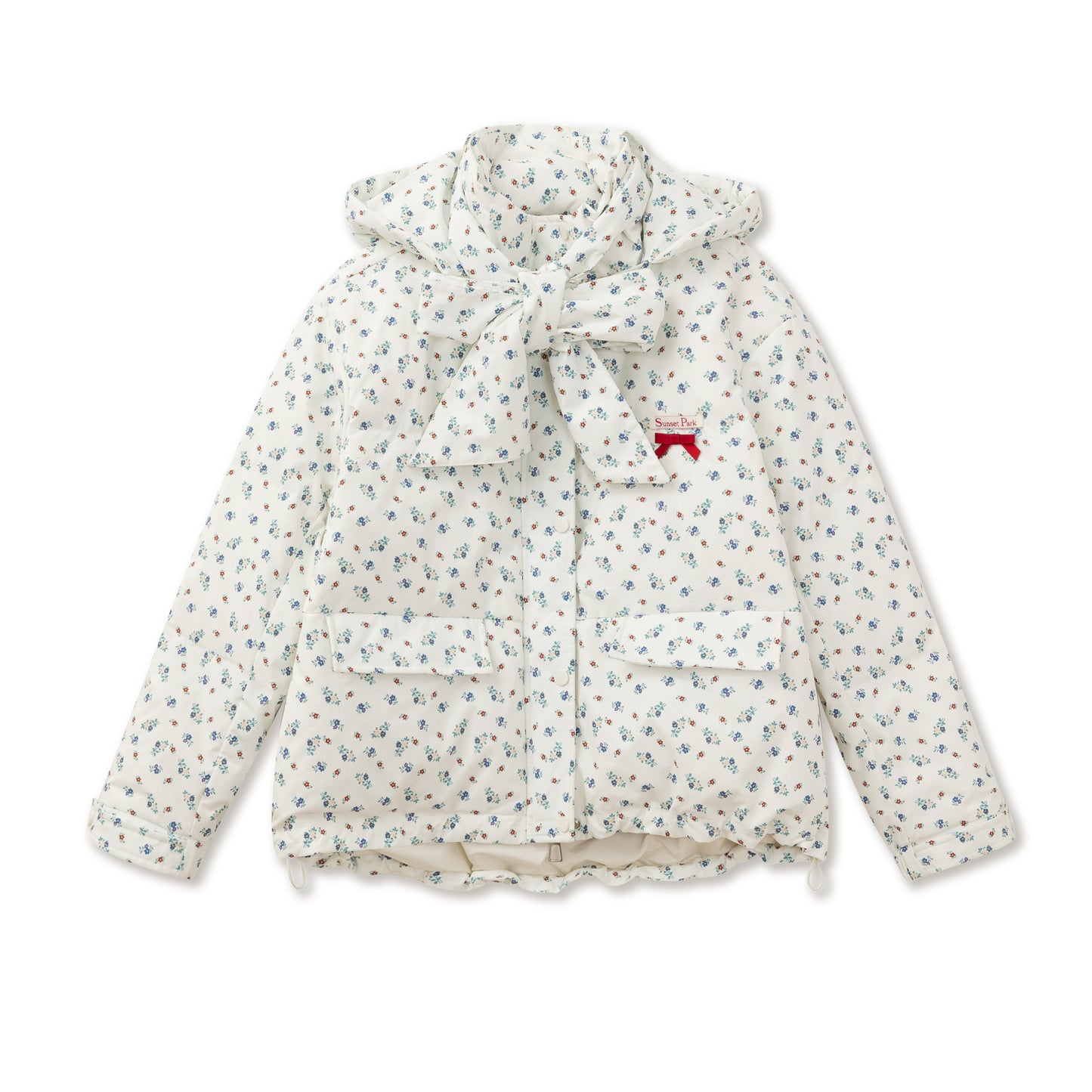 Floral Hooded Puffer Jacket, Matching Pleated Skirt