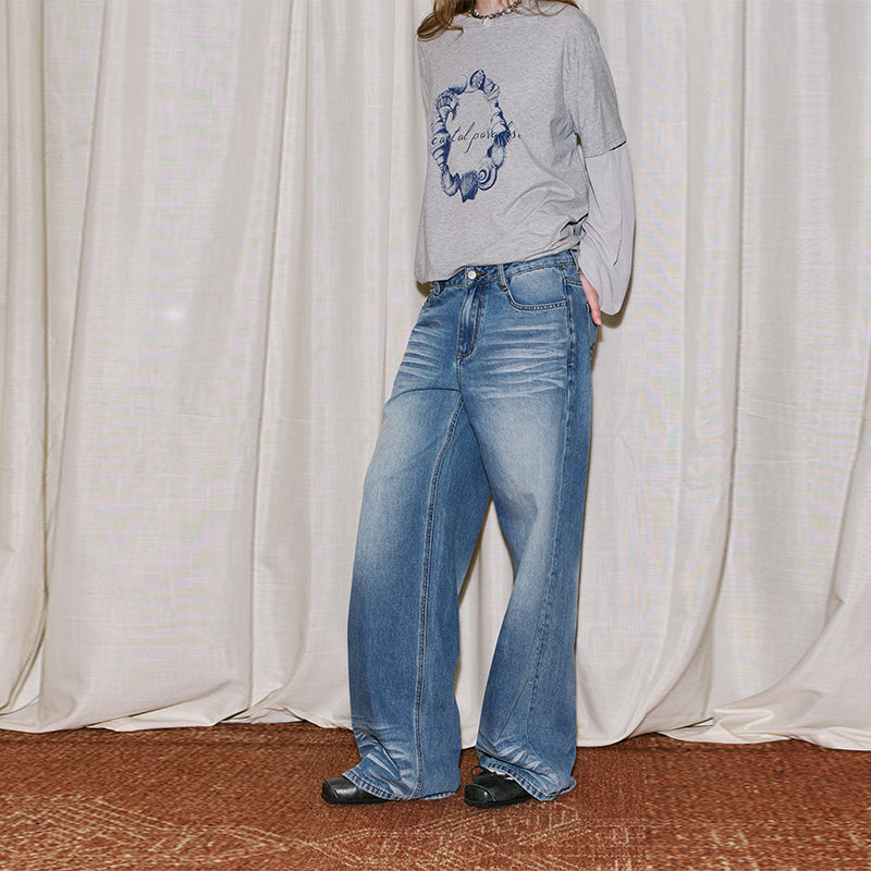Wide-Leg Jeans With Swallow Embroidery
