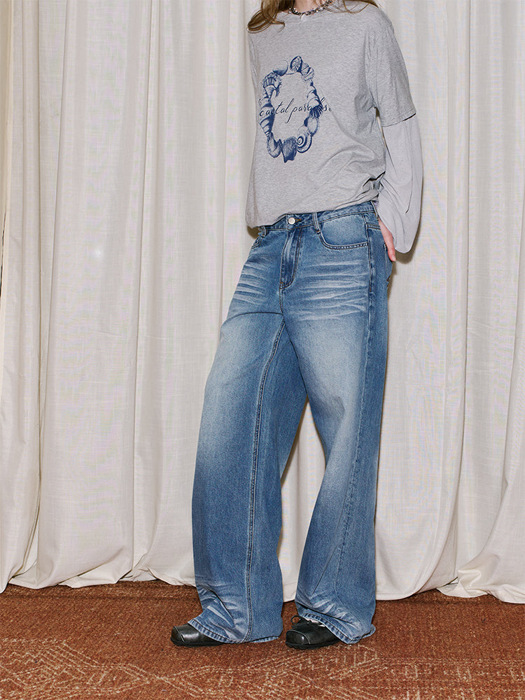 Wide-Leg Jeans With Swallow Embroidery