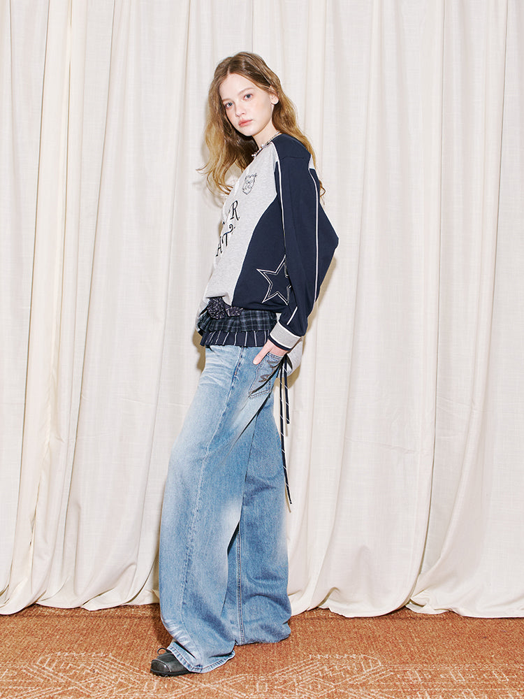 Wide-Leg Jeans With Swallow Embroidery
