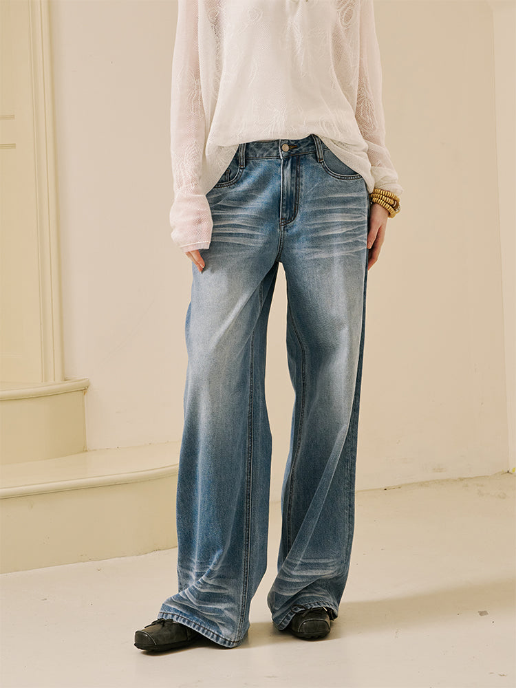 Wide-Leg Jeans With Swallow Embroidery