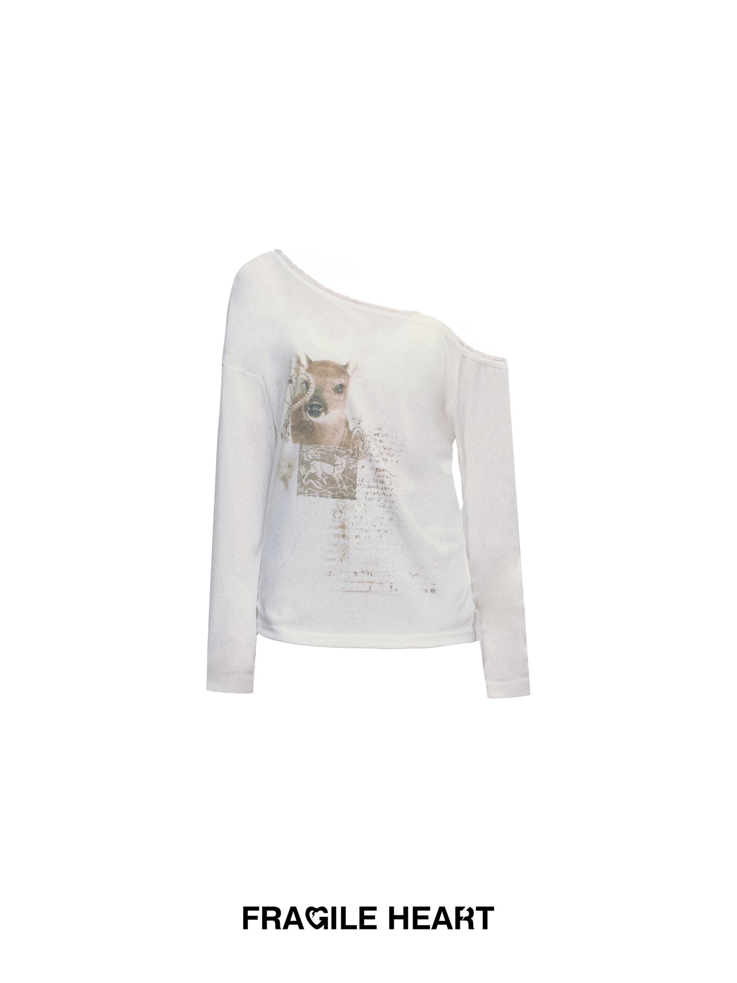 One-Shoulder T-Shirt With Deer Motif
