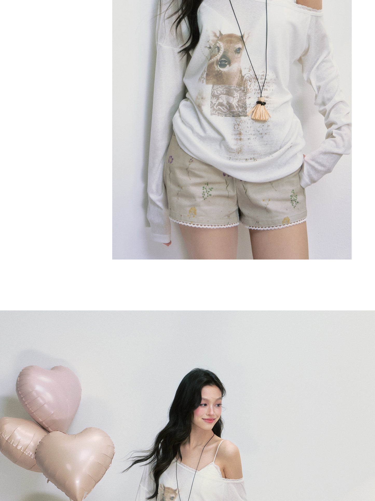 One-Shoulder T-Shirt With Deer Motif