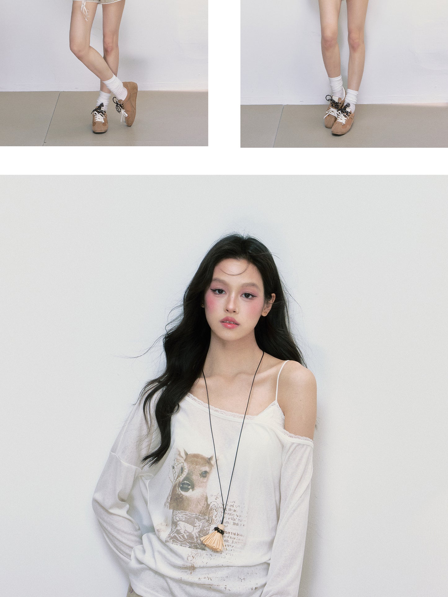One-Shoulder T-Shirt With Deer Motif