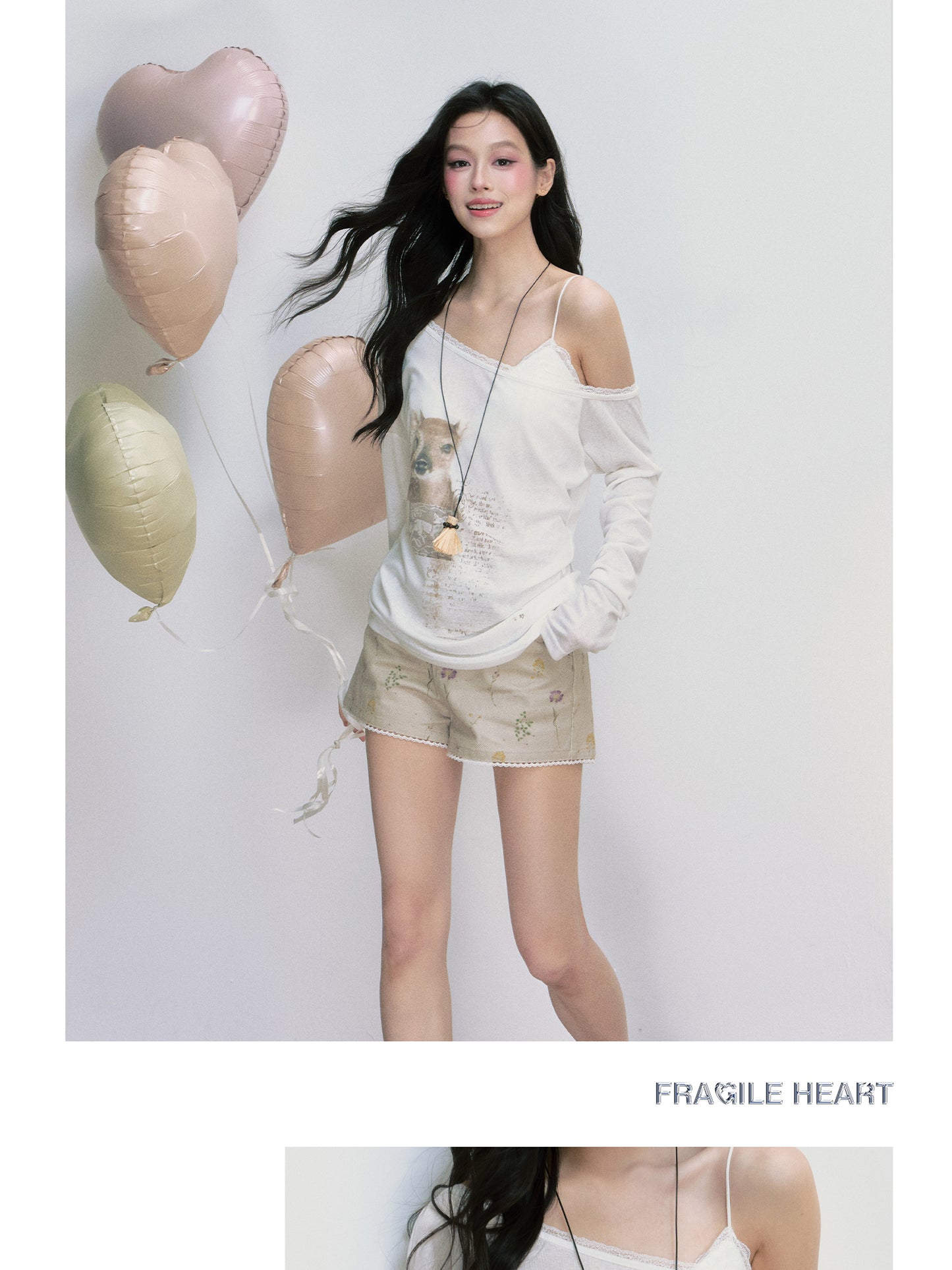 One-Shoulder T-Shirt With Deer Motif