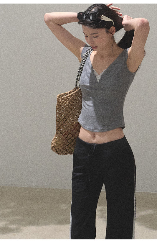 Lyocell Scoop Neck Top With Lace Accent