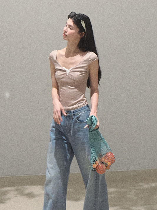 Lyocell Scoop Neck Top With Lace Accent