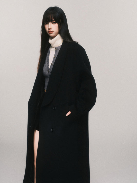 Classic Shawl Lapel Wool Blend Long Coat