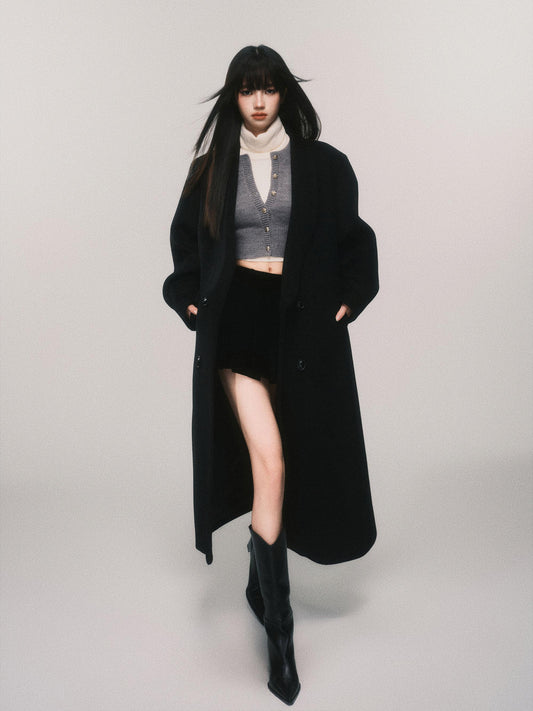 Classic Shawl Lapel Wool Blend Long Coat