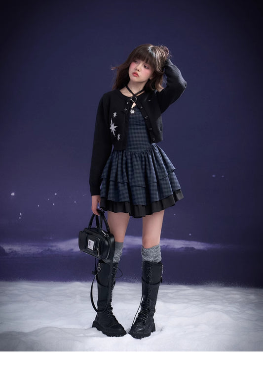 Plaid Halter Neck Tiered Bustier Dress