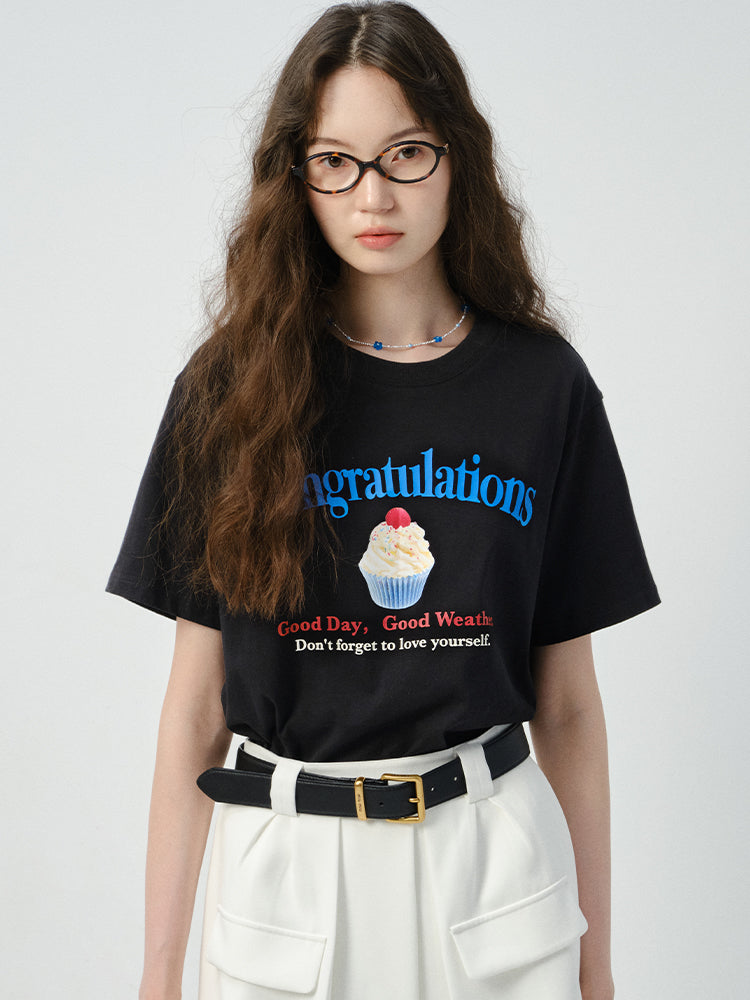 Cotton T-Shirt With Cupcake Print