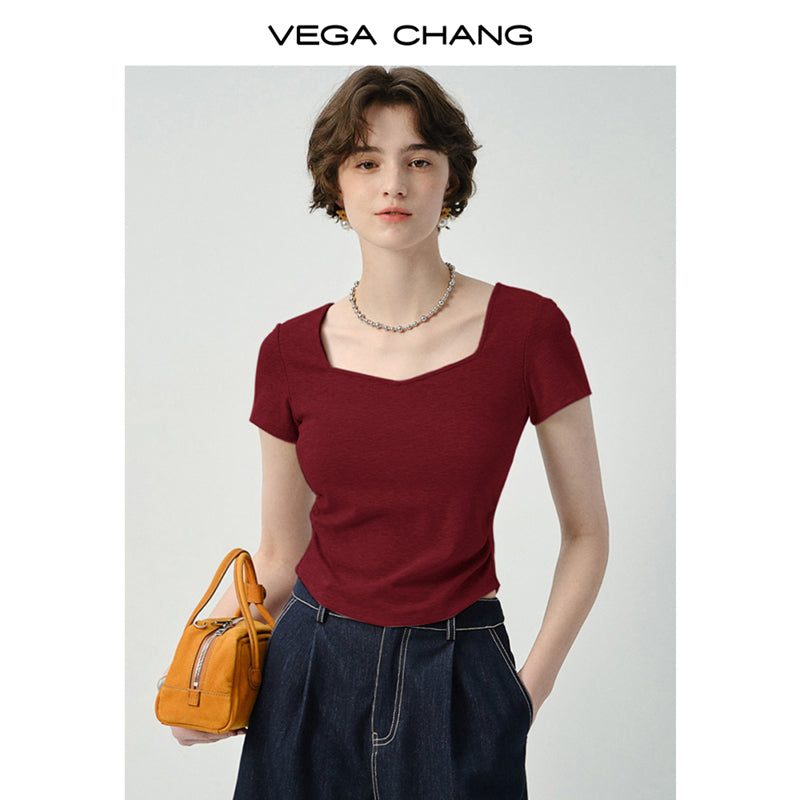 Square V-Neck Plain T-Shirt