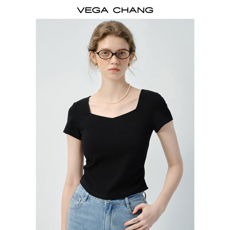Square V-Neck Plain T-Shirt