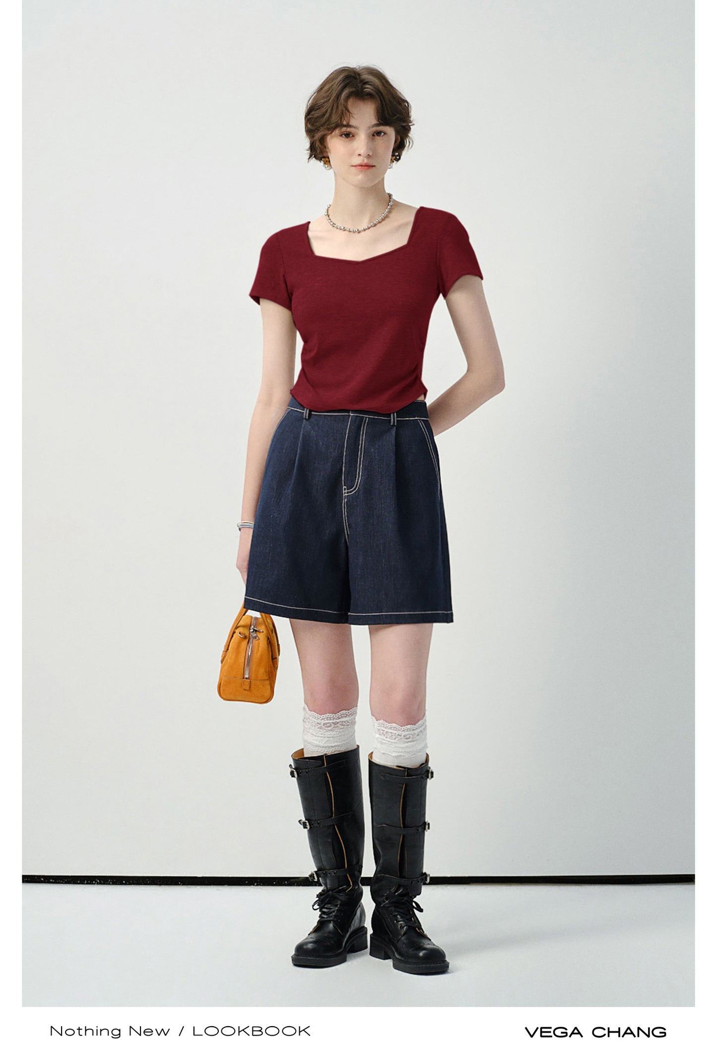 Square V-Neck Plain T-Shirt