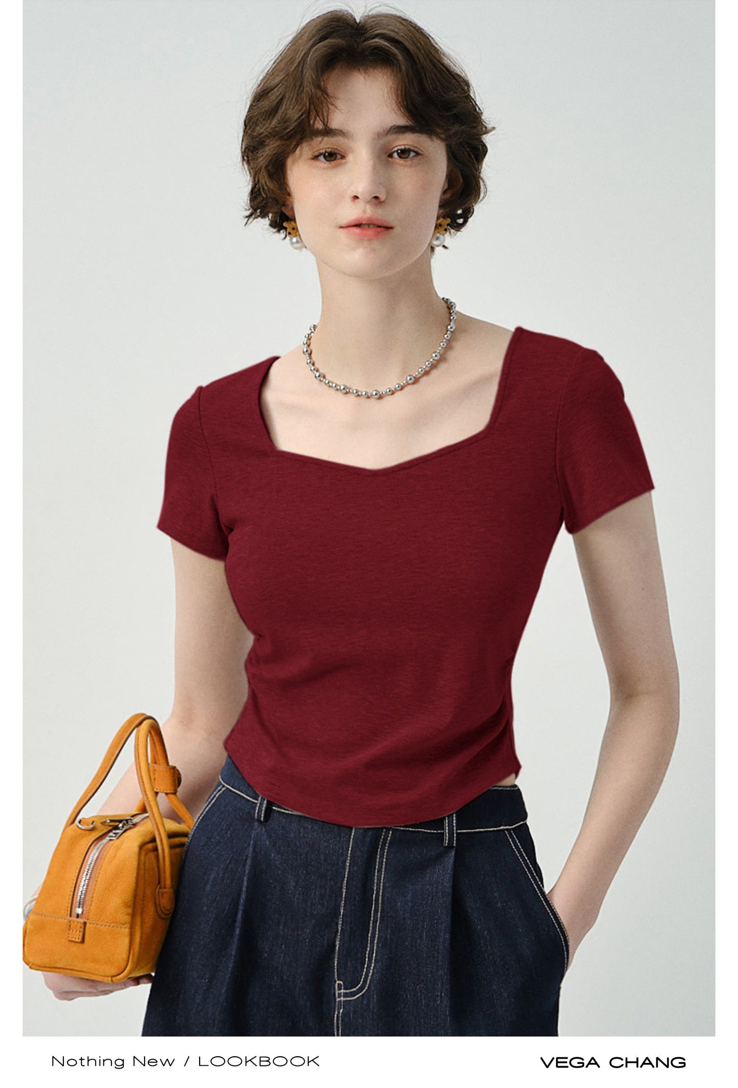 Square V-Neck Plain T-Shirt