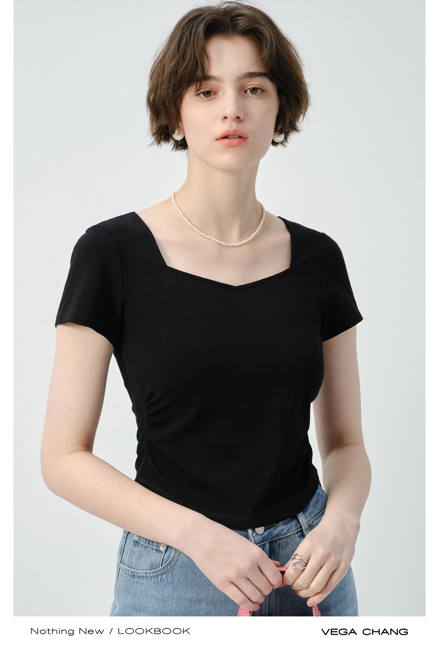 Square V-Neck Plain T-Shirt