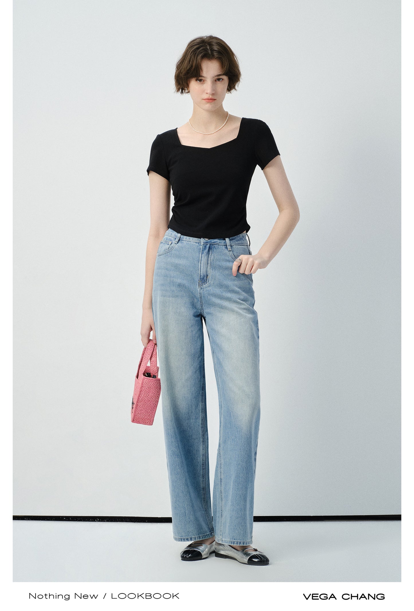 Square V-Neck Plain T-Shirt