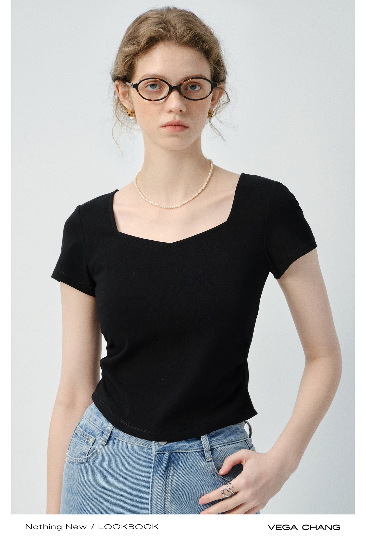 Square V-Neck Plain T-Shirt