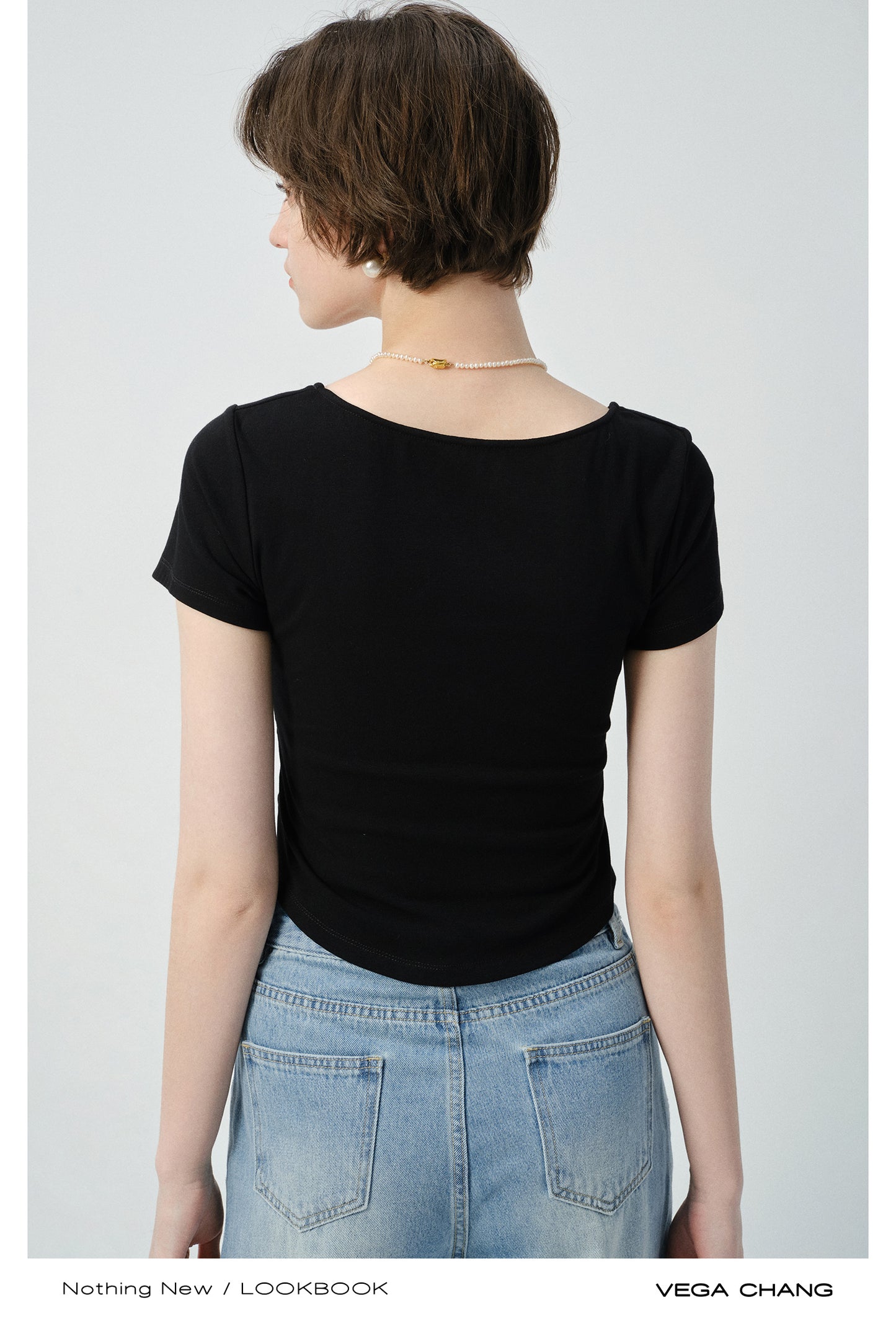 Square V-Neck Plain T-Shirt