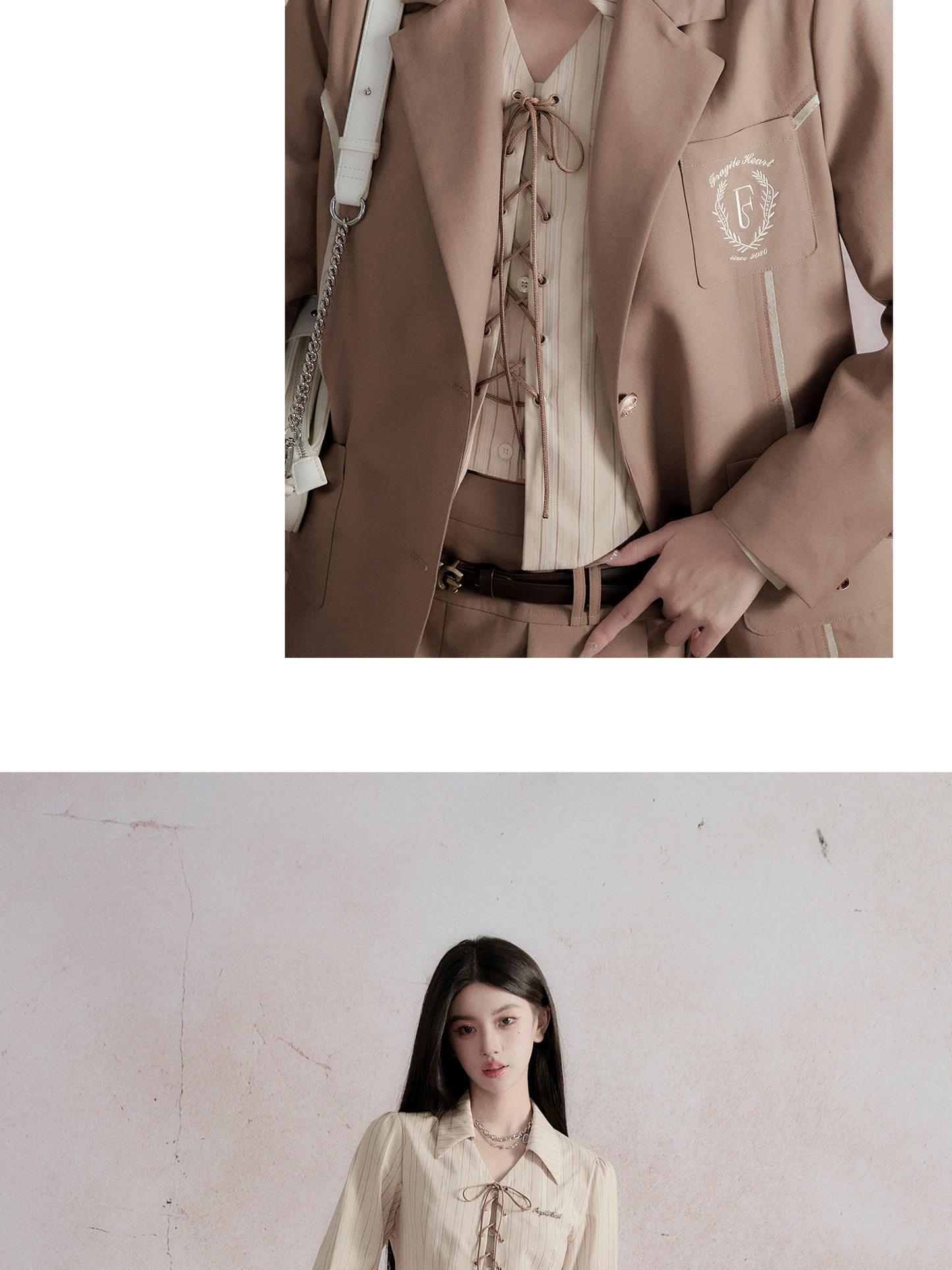 Embroidered Blazer & Double Waistband Skirt