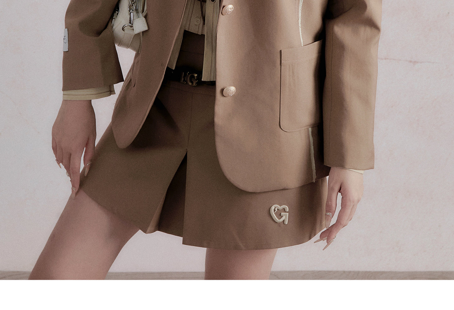 Embroidered Blazer & Double Waistband Skirt