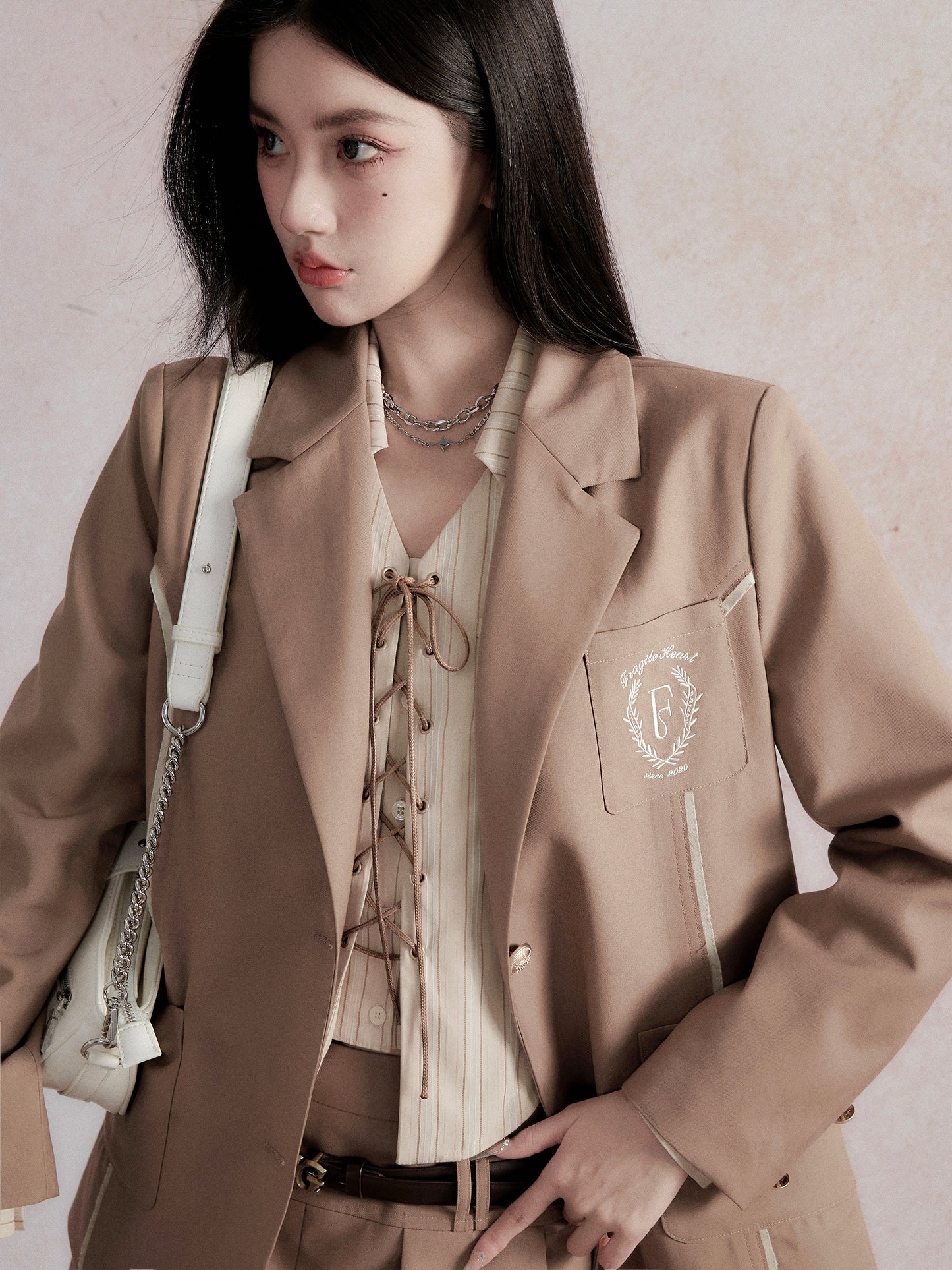 Embroidered Blazer & Double Waistband Skirt