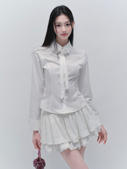 Tailored Shirt With Removable Rose Tie And Skirt
