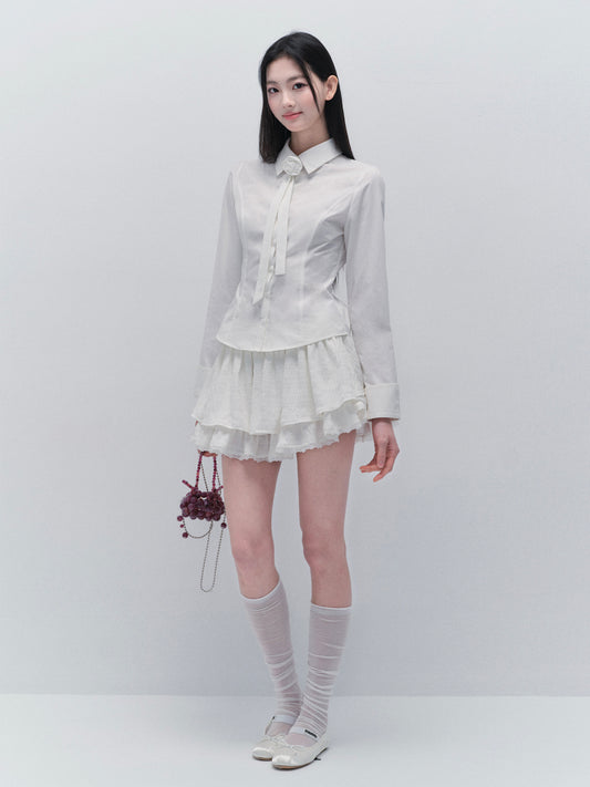 Tailored Shirt With Removable Rose Tie And Skirt