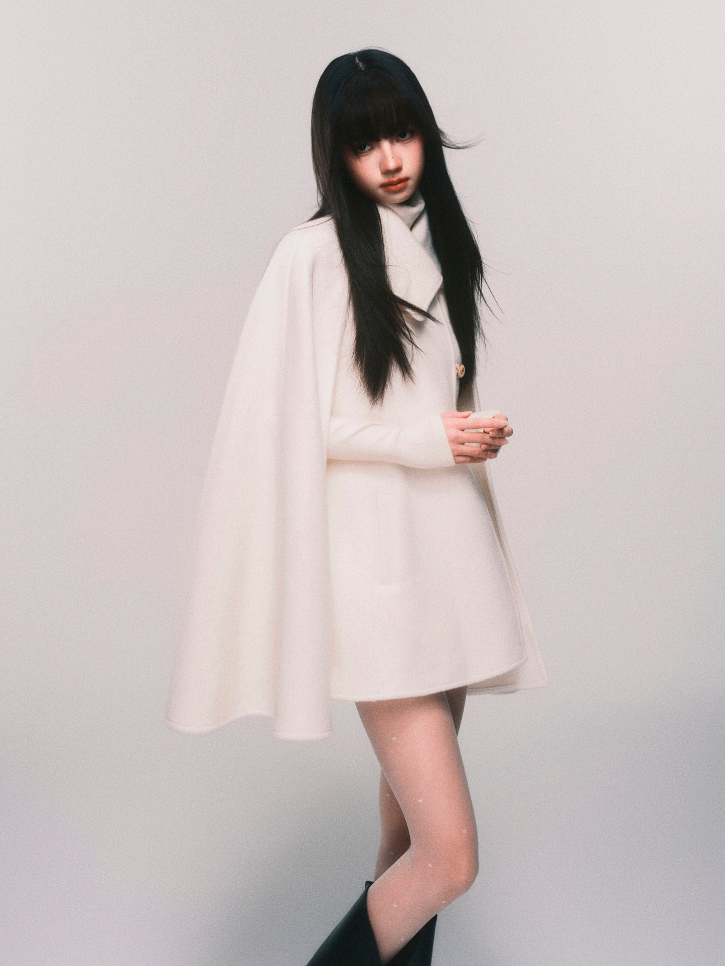100% Wool Double-Layered Cape Coat