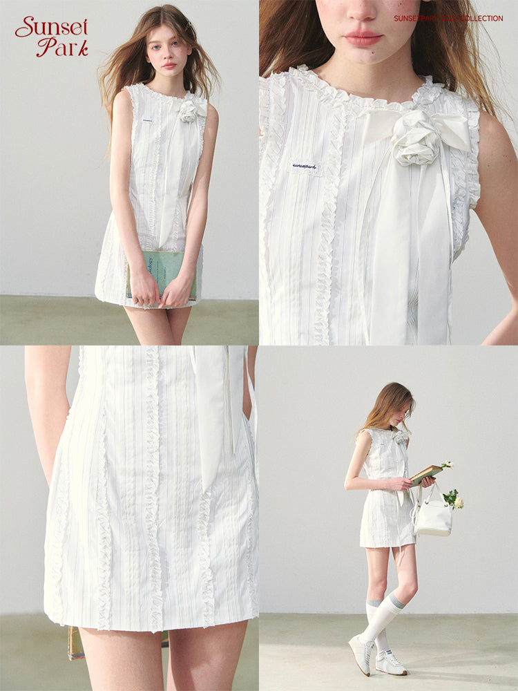 Rosette Ribbon Ruffle Mini Dress