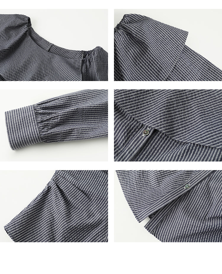 Oversized Collar Striped Button-Down Blouse