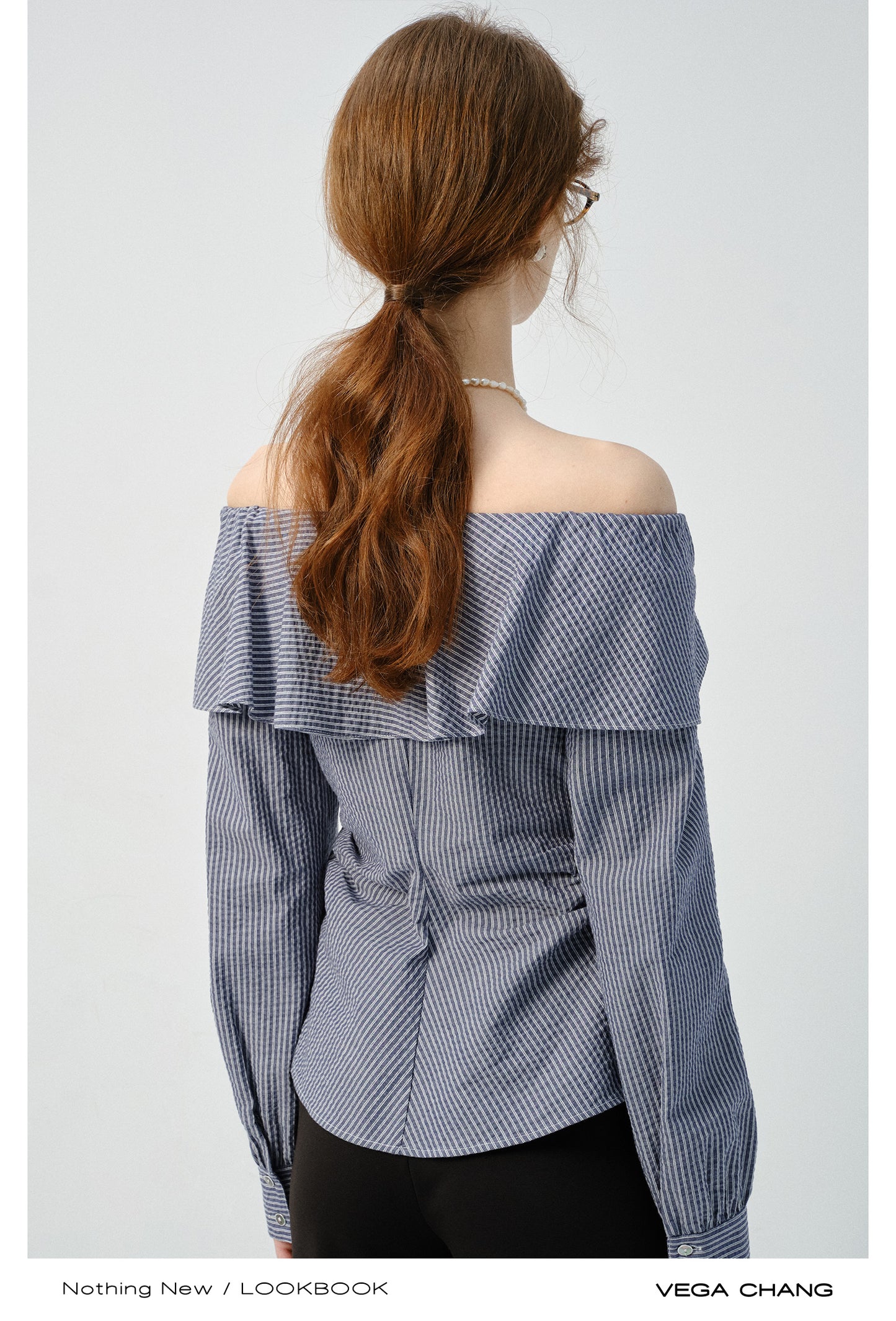 Oversized Collar Striped Button-Down Blouse