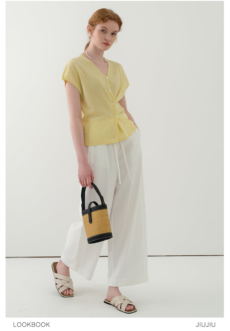 Dropped Shoulder Asymmetric Ruched Knit Top