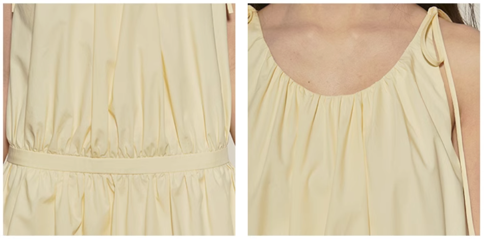 Tie-Strapped Ruched Balloon-Hem Dress