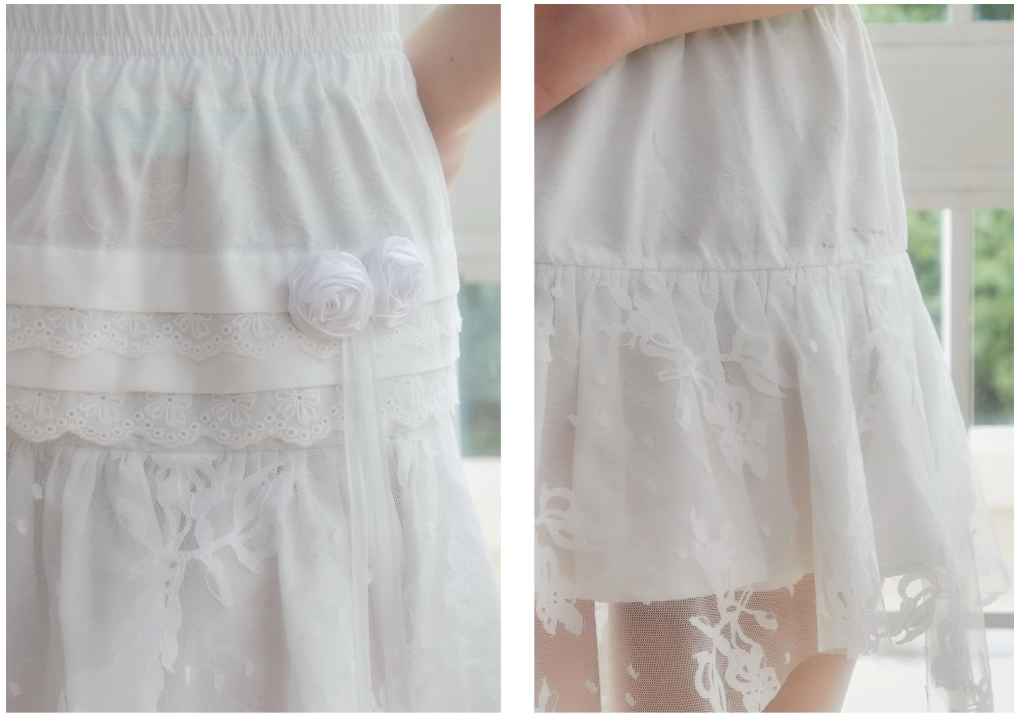 Mixed Fabric See-Through Floral Lace Skirt