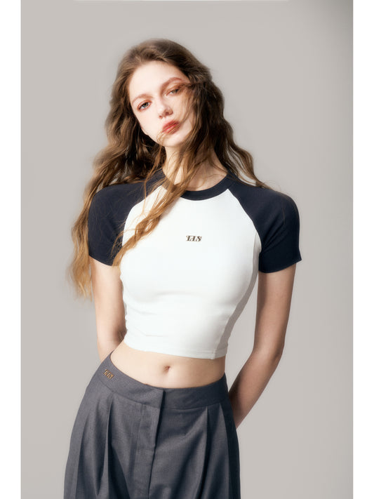 Cropped Raglan Cotton T-Shirt With Charm