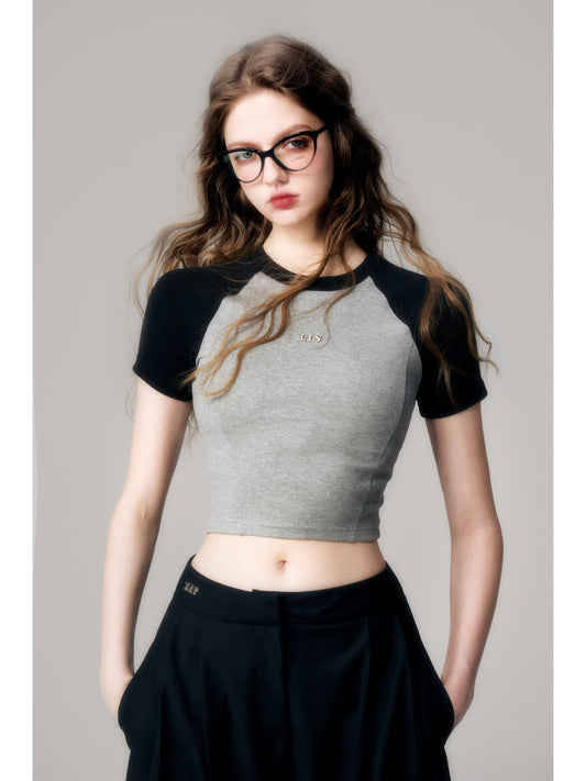 Cropped Raglan Cotton T-Shirt With Charm