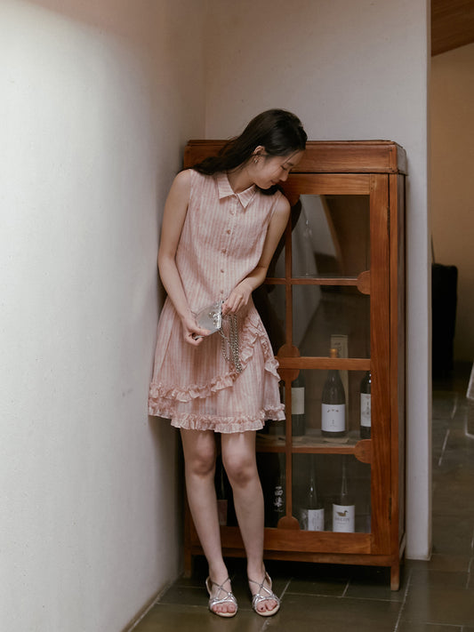 Ruffle Trimmed Gradient Sleeveless Shirt Dress