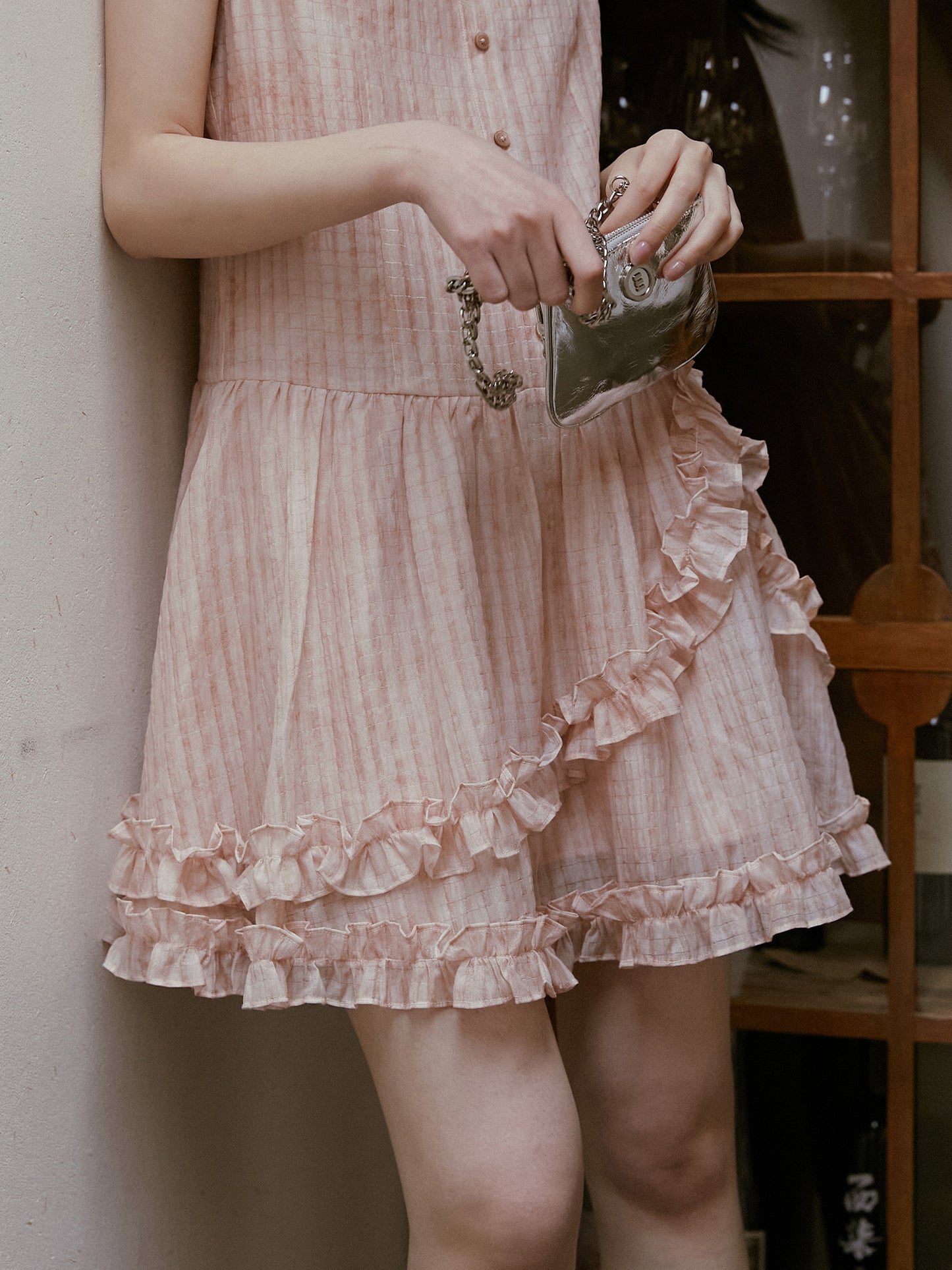 Ruffle Trimmed Gradient Sleeveless Shirt Dress