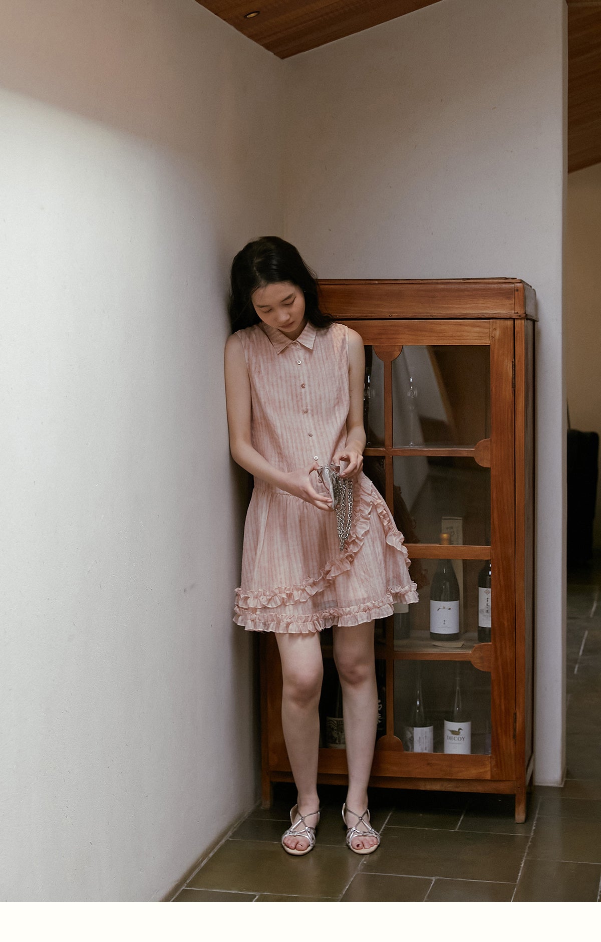 Ruffle Trimmed Gradient Sleeveless Shirt Dress