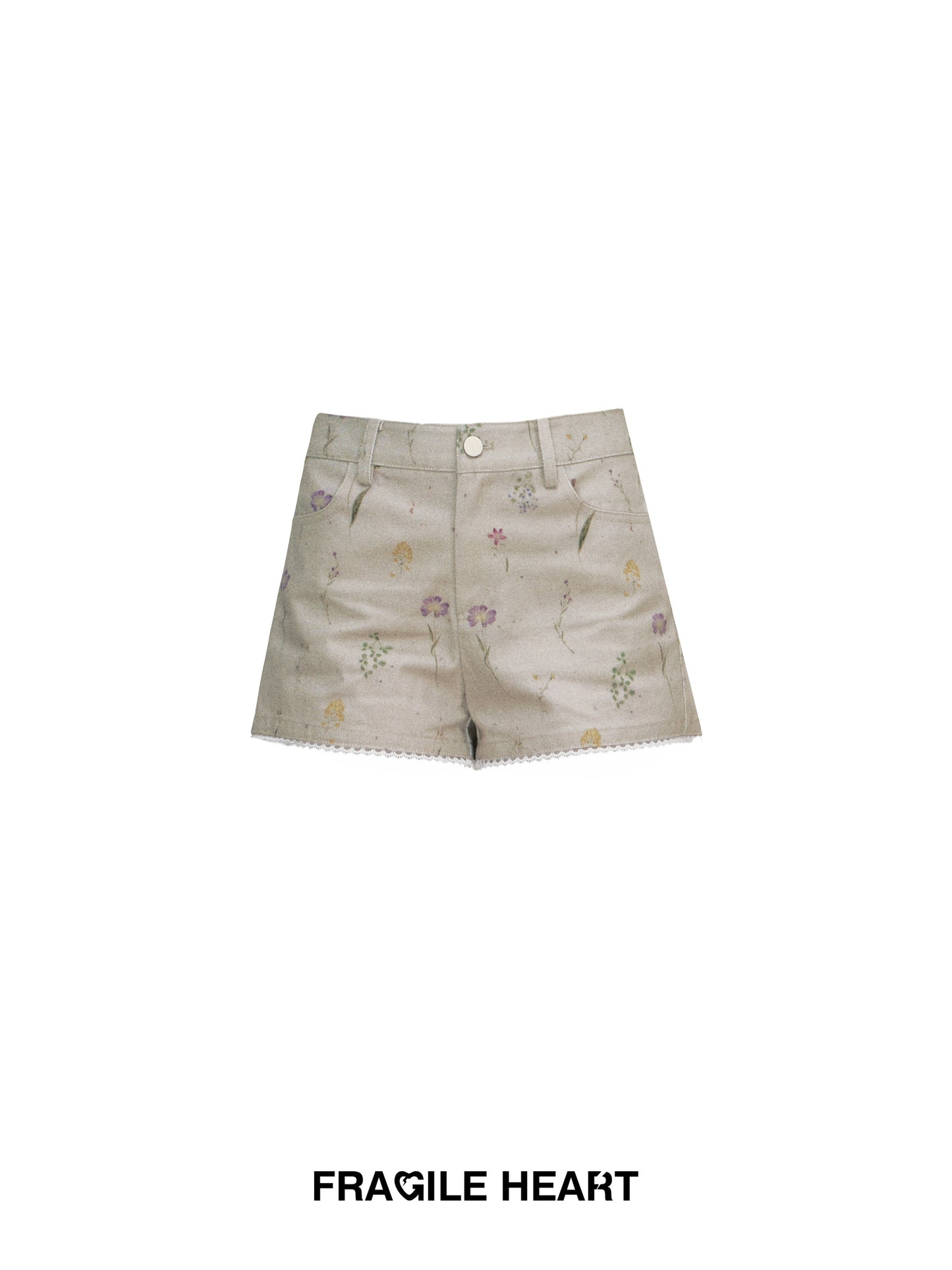 Floral Cotton Shorts With Lace Trim
