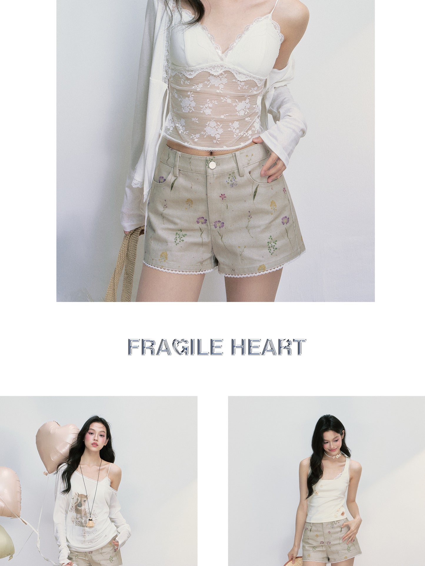 Floral Cotton Shorts With Lace Trim